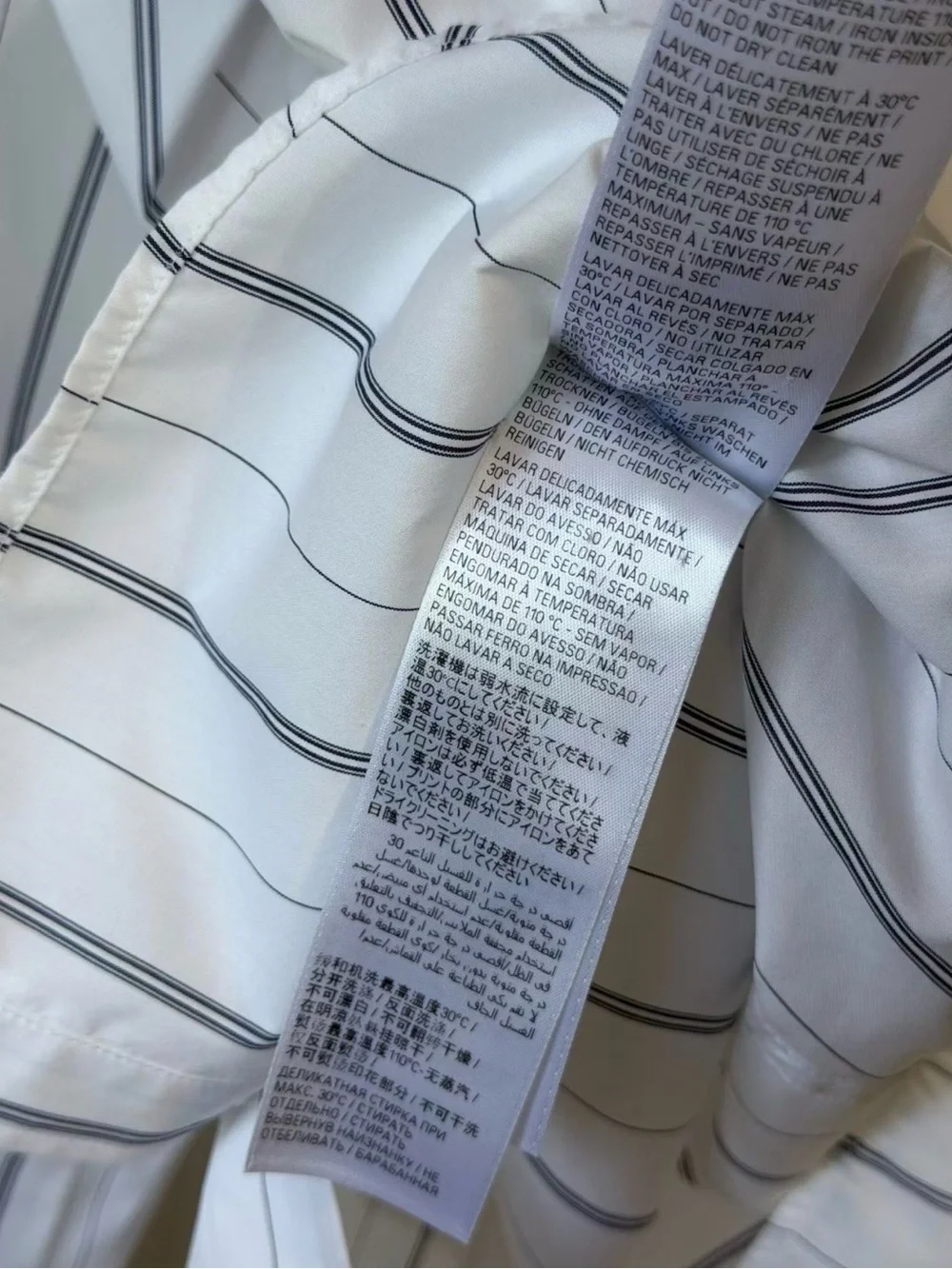 Balenciaga White Shirt with Black Logo and Navy Pinstripes - Picture 5 of 5